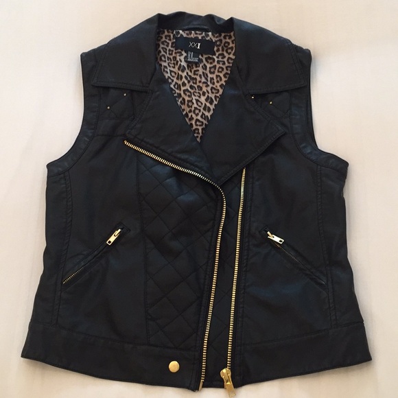 Forever 21 Motorcycle Style Vest w/Gold Detailing - Picture 1 of 8